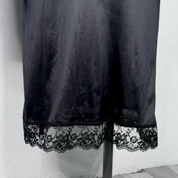 Vintage Semi Sheer Slip Skirt Lace Trim Size Small Black Midi Y2K Grunge Goth - Picture 2 of 7